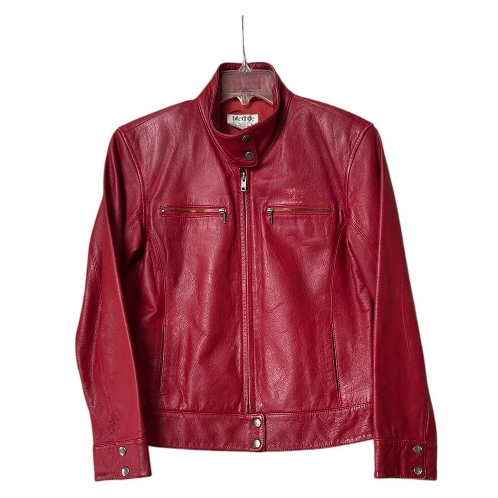 Tyler Boe‎ Women's Red Genuine Leather Moto Jacket Biker Size 4